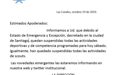 Suspendidas todas las actividades sábado 19